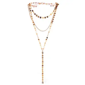 Stainless Steel Sexy Multilayer Sequins Chain Tassel Crystal Pendant Necklace For Woman Y Shape Disc Choker Necklace
