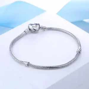 Handmade Jewelry Real 925 Sterling Silver Charm Bracelet Bangle Smooth Heart shape Bracelets for Women men DIY Jewelry 16-23cm