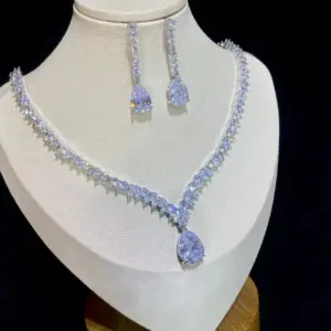 ASNORA Classic Water Drop Pendant Crystal Necklace For Women, Cubic Zirconia Bridal Wedding 2 Piece Jewelry Set X0178