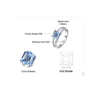 JewelryPalace 1.2ct Princess Cut Sky Blue Topaz 925 Sterling Silver Engagement Ring for Woman Gemstone Fine Jewelry Wedding Gift