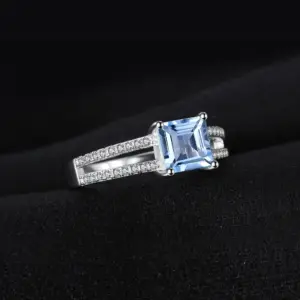 JewelryPalace 1.2ct Princess Cut Sky Blue Topaz 925 Sterling Silver Engagement Ring for Woman Gemstone Fine Jewelry Wedding Gift
