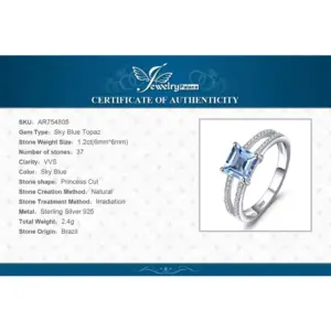 JewelryPalace 1.2ct Princess Cut Sky Blue Topaz 925 Sterling Silver Engagement Ring for Woman Gemstone Fine Jewelry Wedding Gift
