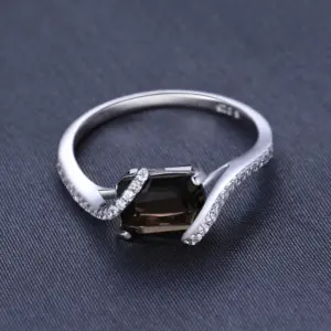 JewelryPalace 1.7ct Emerald Cut Genuine Smoky Quartz 925 Sterling Silver Ring for Woman Wedding Engagement Gemstone Jewelry