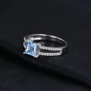 JewelryPalace 1.2ct Princess Cut Sky Blue Topaz 925 Sterling Silver Engagement Ring for Woman Gemstone Fine Jewelry Wedding Gift
