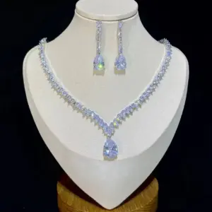 ASNORA Classic Water Drop Pendant Crystal Necklace For Women, Cubic Zirconia Bridal Wedding 2 Piece Jewelry Set X0178