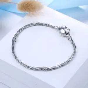 Handmade Jewelry Real 925 Sterling Silver Charm Bracelet Bangle Smooth Heart shape Bracelets for Women men DIY Jewelry 16-23cm