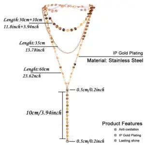 Stainless Steel Sexy Multilayer Sequins Chain Tassel Crystal Pendant Necklace For Woman Y Shape Disc Choker Necklace