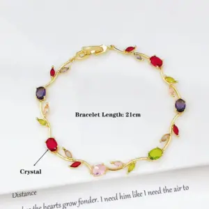 3PCS Colorful Trendy Charm Crystal Leaf Vine Flower Rhinestone Bracelet Necklace Earring Jewelry Set Luxury for Women Party Gift