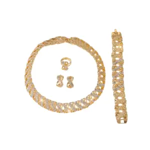 Fashion 18k Gold Plated Jewelry Set Dubai African Choker Necklace Earrings Rings Wedding Bridal Jewellery Sets for Women