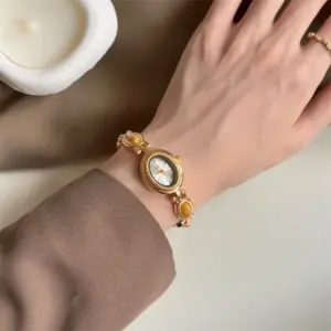 New Colored Gemstones Ladies Watch Elegant Luxury Quartz Watch Gift Oval Wristwatch