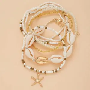 Summer Ankle Bracelet Set for Women, Gold Plated Boho Bead Adjustable Anklet, Hawaiian Beach Shell Starfish Foot Jewelry Gifts