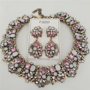 2026 New Fashion Crystal Rhinestones Large Collar Choker Necklace Earrings Women Jewelry Sets Indian Statement Wedding Necklace