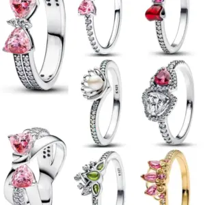European New 925 Silver Pink, Red Bow Ring Size 6789 Suitable For Women And Men Jewelry Parties Fashion Weddings