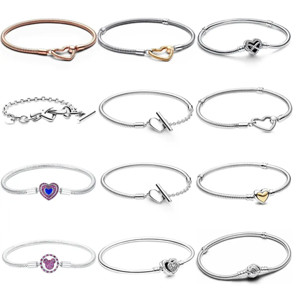 Original 925 Silver Moments Bracelets Rose Gold Golden Love Heart Clasp Bead Charm Bracelet For Women DIY Jewelry Gifts