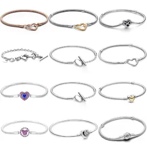 Original 925 Silver Moments Bracelets Rose Gold Golden Love Heart Clasp Bead Charm Bracelet For Women DIY Jewelry Gifts