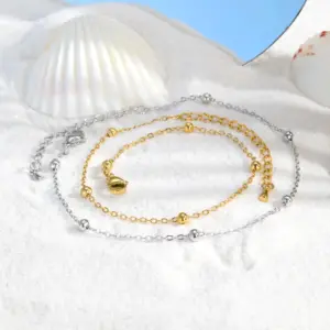 Boho Beaded Ball Ankle Chain Bracelets for Women, Gold Plated Stainless Steel Anklet, Summer Beach Waterproof Foot Jewelry Gift