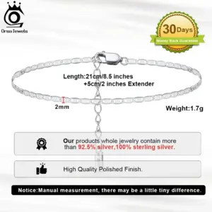 ORSA JEWELS 925 Sterling Silver Italian 2mm Sparkle Mirror Chain Anklets for Women Gold Foot Bracelet Ankle Straps Jewelry SA29