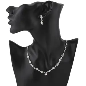 TREAZY Simple Silver Plated Rhinestone Crystal Choker Necklace Earrings Set Wedding Bridal Bridesmaid African Jewelry Sets