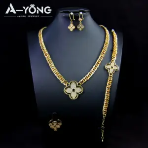 Italian Jewelry Set 21k Gold Plated Zircon Dubai Luxury Necklace Bracelet Earrings Ring Sets Women Wedding Birthday Party Gifts