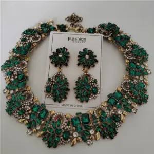 2026 New Fashion Crystal Rhinestones Large Collar Choker Necklace Earrings Women Jewelry Sets Indian Statement Wedding Necklace