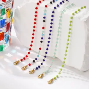 Fashion Summer Anklet 18K Gold Plated 304 Stainless Steel & Glass Beaded Chain Anklets For Women Beach Gift 22cm(8.7") long