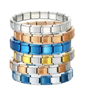 Italian Charm Link Stainless Steel Golden Bracelet for Woman Men DIY Making 9mm Bead Silver Color Retro Bangle Jewelry Wholesale