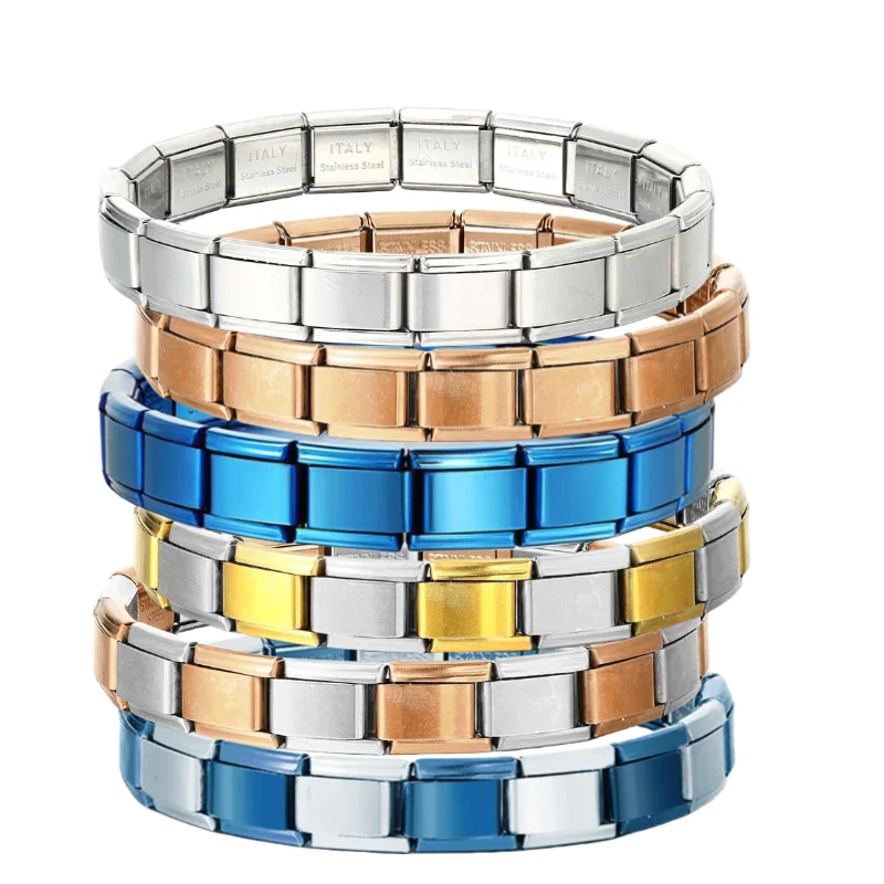 Italian Charm Link Stainless Steel Golden Bracelet for Woman Men DIY Making 9mm Bead Silver Color Retro Bangle Jewelry Wholesale