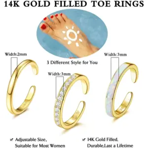 Bobisty 14K Gold Plated Toe Rings for Women Adjustable Toe Ring Cute Opal Flower Toe Rings Open Band Beach Summer Foot Jewelry