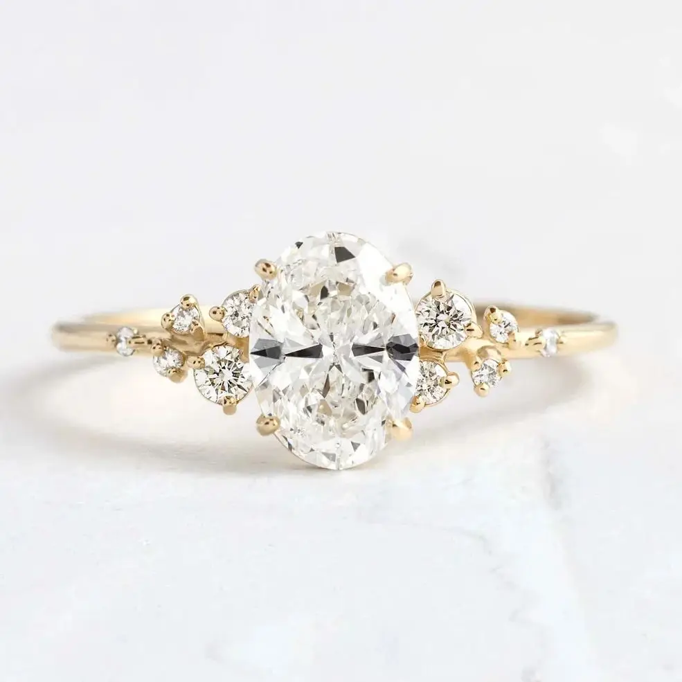 1ct 2ct 3ct Moissanite Gold Plated Oval Cut 925 Sterling Silver Ring for Woman Zircon Cluster Engagement Rings with Certificates