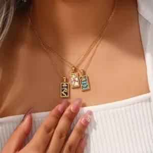 MamacitaSlay 316L Stainless Steel Coloeful Tarot Necklace Zircon Star Moon Sun Lovers Magiclan Knight Empress Necklace For Women