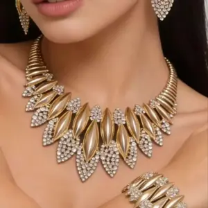 African Durable Iron Alloy 4pcs Jewelry Set Gold Plated Bridal Wedding Necklace Earrings Ring Bracelet