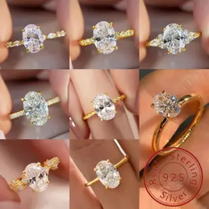 925 Sterling Silver Zircon Golden Oval Round Fashionable Ring For Women Engagement Wedding Luxury High Quality Fine Jewelry