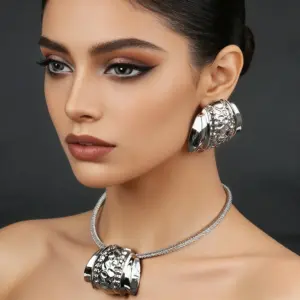 African Women Jewelry Set Pendant Necklace Earrings Weddings Design Bracelet Ring Jewellery Party Bridal Dubai Accessory Gift