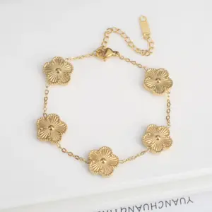 Botanical Plum Blossom Stainless Steel Five-Leaf Flower Adjustable Bracelet Simple For Woman Girls Wedding Party Jewelry Clover