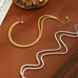 2pcs Gold/Silver Anklets for Women Waterproof, 14k Gold/Silver Plated Stainless Steel Sparking Bling Bling Summer Jewelry Gift