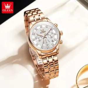 OLEVS 3669 Ladies Waterproof Multifunctional Chronograph Quartz Watch Luminous Fashion Brand Date Ladies Watch with Box