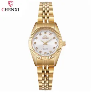 CHENXI Brand Top Luxury Ladies Golden Watch for Women Clock Female Women's Dress Rhinestone Quartz Waterproof Wristwatches