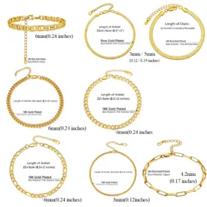 U7 Ankle Bracelets for Women 6mm Flat Curb Cuban Link Snake Figaro Mariner Link Chain Anklets Summer Beach Feet Jewelry Gift