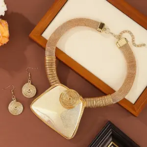 New Design Trendy Jewelry Set Geometric Square Big Resin Gems Aluminum Wire Woven Statement Necklace Earrings For Women