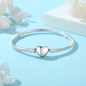 Original 925 Sterling Silver Bracelets Bangles Love Heart Clip Charms Beads Snake Chains For Women Rose Gold DIY Luxury Jewelry