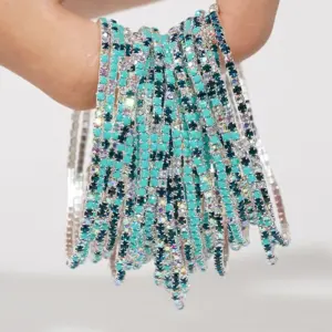 5pcs Fashion Colorful Acrylic Crystal Rhinestone Elastic Bracelet For Women Stretch Wristband Wedding Bracelets Daily Jewelry