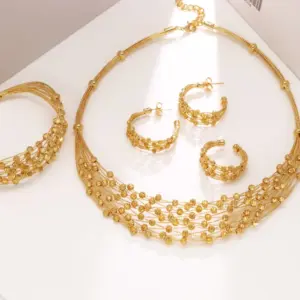 GZJPEI Handmade Women Jewelry Set Multi-layer 18K Gold Plated Beads Set Hight Quality Birthday Wedding Jewellery Accessories