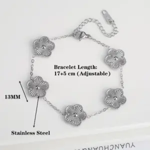 Botanical Plum Blossom Stainless Steel Five-Leaf Flower Adjustable Bracelet Simple For Woman Girls Wedding Party Jewelry Clover