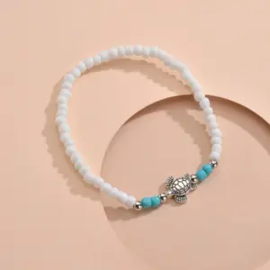 Women Rainbow Beaded Sea Turtle Anklet Elastic Adjustable Ankle Bracelet Boho Beach Summer Fashion Jewelry