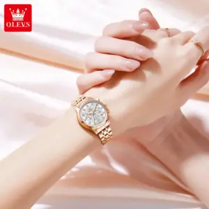 OLEVS 3669 Ladies Waterproof Multifunctional Chronograph Quartz Watch Luminous Fashion Brand Date Ladies Watch with Box