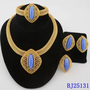 Luxury African women Gold Plated 4pcs Jewelry Set Bridal Wedding Necklace Earrings Ring Bracelet party gifts