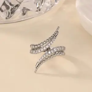 INS Fringe Snake Stainless Steel Rings for Women 18K Gold-plated Cubic Zirconia Ring Wedding Jewelry Accessories Birthday Gifts