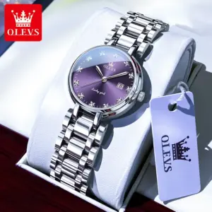 OLEVS 5575 Simple Fashion Quartz Watch For Women Calendar Display Stainless Steel Hand Clock Waterproof Luxury Woman Watches