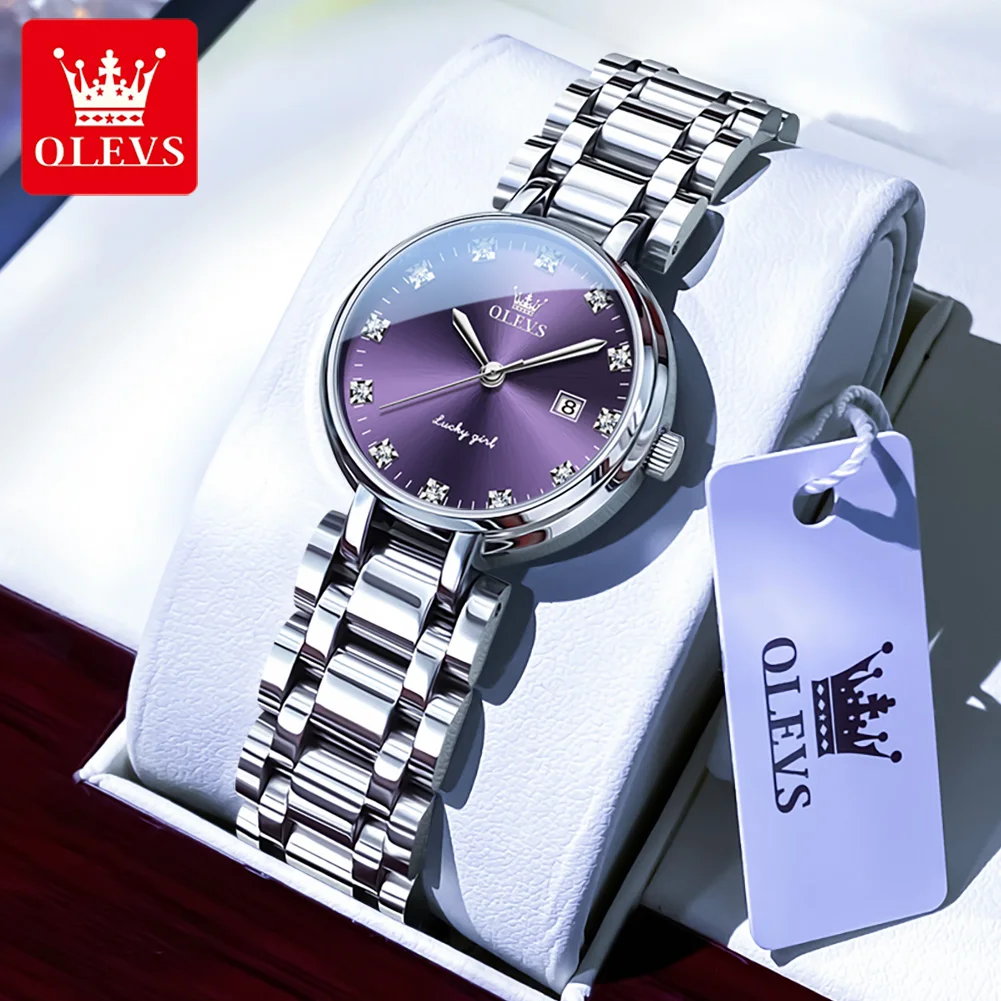 OLEVS 5575 Simple Fashion Quartz Watch For Women Calendar Display Stainless Steel Hand Clock Waterproof Luxury Woman Watches
