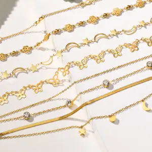 Women's Waterproof Stainless Steel Dainty Bead Charm Chain Anklet Jewelry, Gold Color Minimalist Anklets For Daily Beach Holiday
